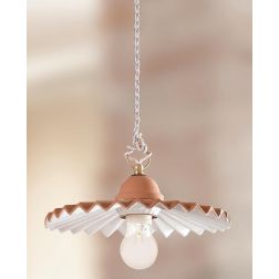 2012.3 SOSPENSIONE SINGOLA D28 CM IN TERRACOTTA CON PIATTO PLISSE DECORATO DI BIANCO MADE IN ITALY CRISTALENSI CERAMICA - Crista