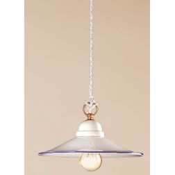 2013.3 SOSPENSIONE SINGOLA D28 CM IN TERRACOTTA BIANCA LUCIDA CON BORDO PIATTO DECORATO 6 COLORI MADE IN ITALY CRISTALENSI CERAM