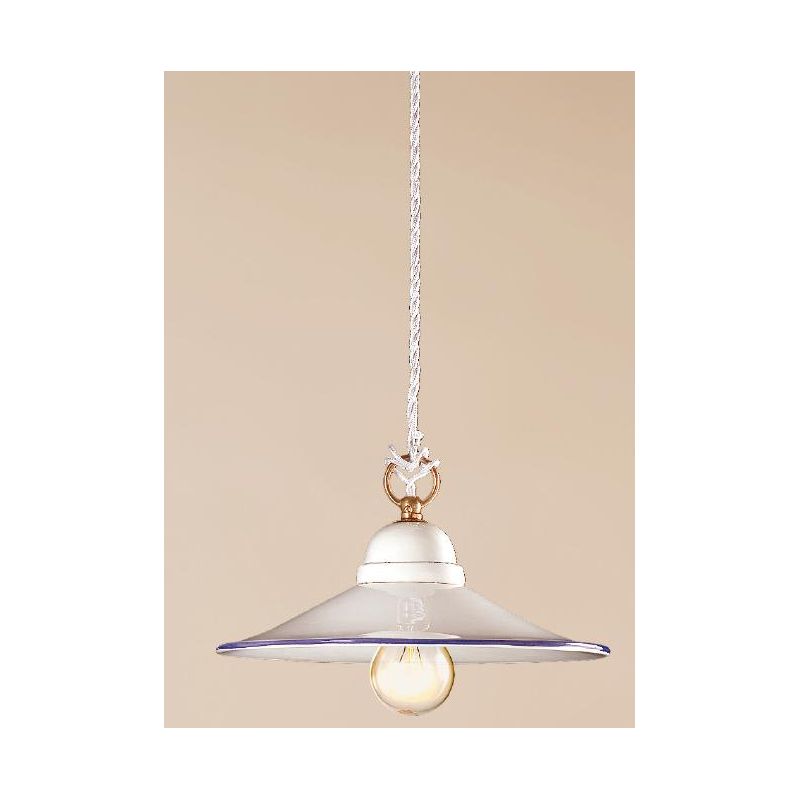 2013.3 SOSPENSIONE SINGOLA D28 CM IN TERRACOTTA BIANCA LUCIDA CON BORDO PIATTO DECORATO 6 COLORI MADE IN ITALY CRISTALENSI CERAM