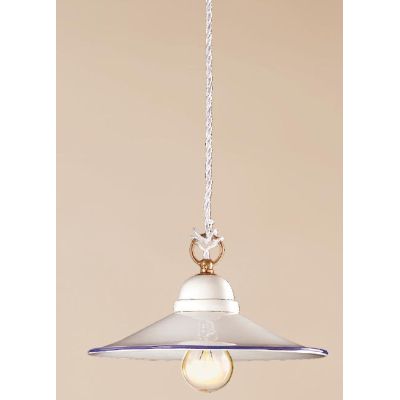 2013.3 SOSPENSIONE SINGOLA D28 CM IN TERRACOTTA BIANCA LUCIDA CON BORDO PIATTO DECORATO 6 COLORI MADE IN ITALY CRISTALENSI CERAM