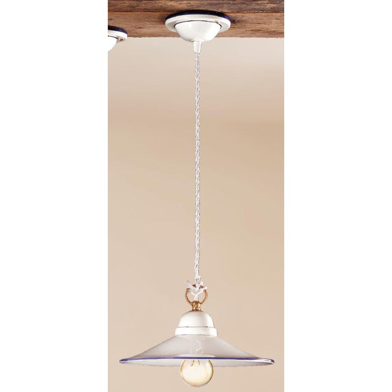 2013.3 SOSPENSIONE SINGOLA D28 CM IN TERRACOTTA BIANCA LUCIDA CON BORDO PIATTO DECORATO 6 COLORI MADE IN ITALY CRISTALENSI CERAM