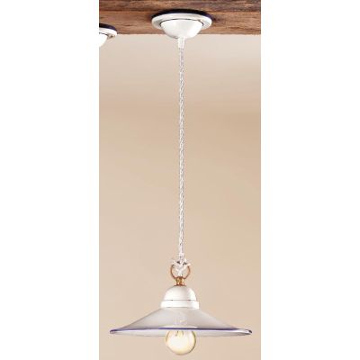 2013.3 SOSPENSIONE SINGOLA D28 CM IN TERRACOTTA BIANCA LUCIDA CON BORDO PIATTO DECORATO 6 COLORI MADE IN ITALY CRISTALENSI CERAM