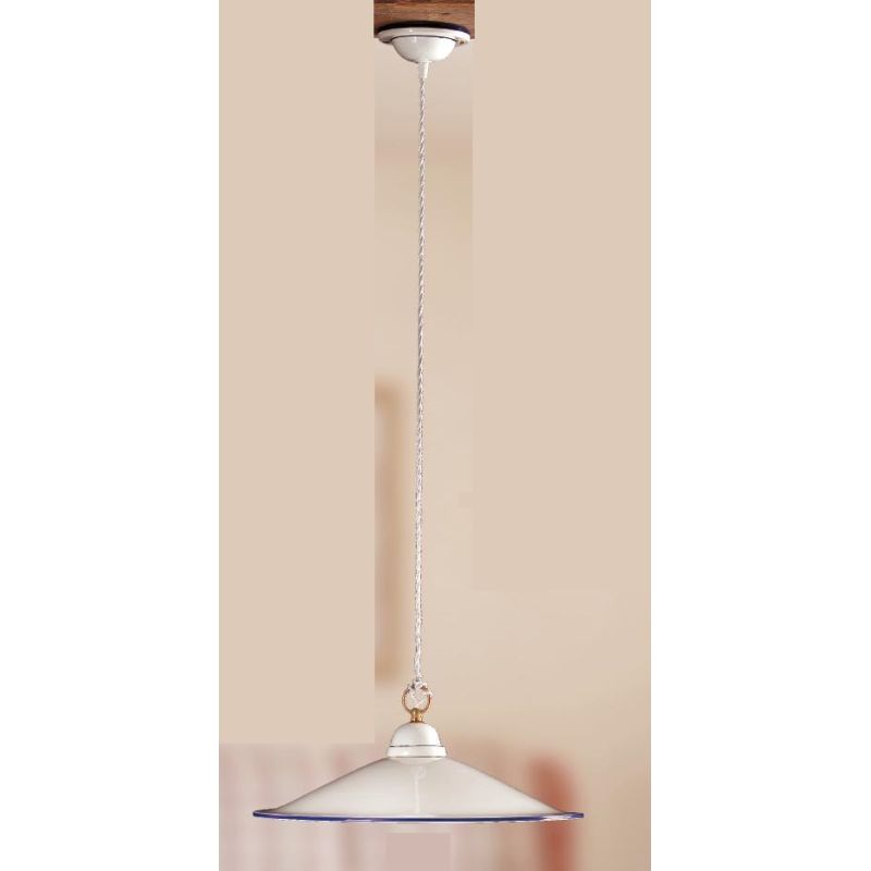 2013.2 SOSPENSIONE SINGOLA D43 CM IN TERRACOTTA BIANCA LUCIDA CON BORDO PIATTO DECORATO 6 COLORI MADE IN ITALY CRISTALENSI CERAM