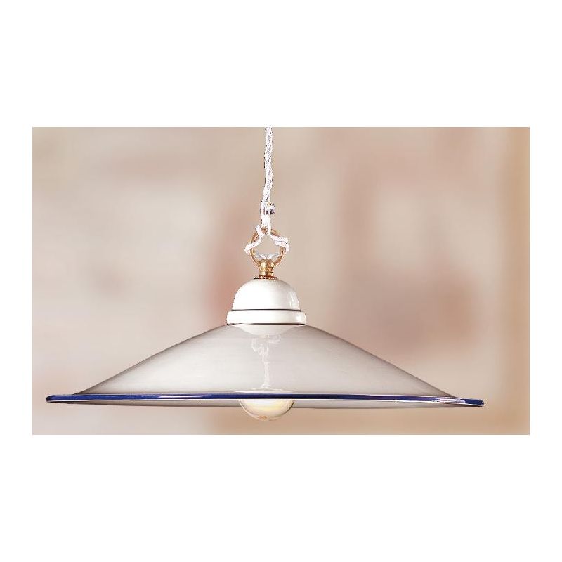 2013.1 SOSPENSIONE SALISCENDI D43 CM IN TERRACOTTA BIANCA LUCIDA CON BORDO PIATTO DECORATO 6 COLORI MADE IN ITALY CRISTALENSI CE