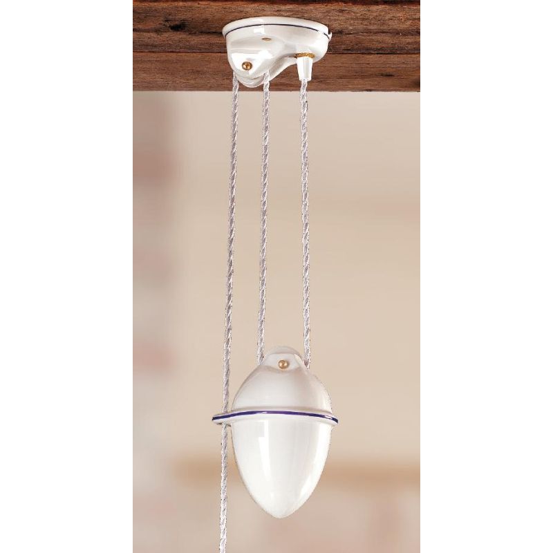 2013.1 SOSPENSIONE SALISCENDI D43 CM IN TERRACOTTA BIANCA LUCIDA CON BORDO PIATTO DECORATO 6 COLORI MADE IN ITALY CRISTALENSI CE