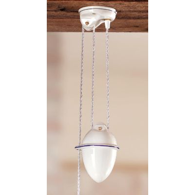 2013.1 SOSPENSIONE SALISCENDI D43 CM IN TERRACOTTA BIANCA LUCIDA CON BORDO PIATTO DECORATO 6 COLORI MADE IN ITALY CRISTALENSI CE