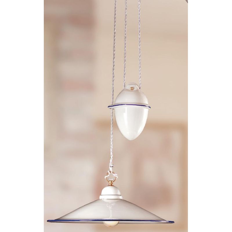 2013.1 SOSPENSIONE SALISCENDI D43 CM IN TERRACOTTA BIANCA LUCIDA CON BORDO PIATTO DECORATO 6 COLORI MADE IN ITALY CRISTALENSI CE