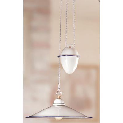 2013.1 SOSPENSIONE SALISCENDI D43 CM IN TERRACOTTA BIANCA LUCIDA CON BORDO PIATTO DECORATO 6 COLORI MADE IN ITALY CRISTALENSI CE