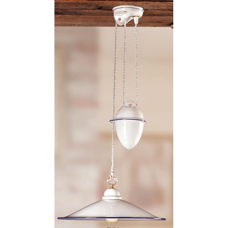 2013.1 SOSPENSIONE SALISCENDI D43 CM IN TERRACOTTA BIANCA LUCIDA CON BORDO PIATTO DECORATO 6 COLORI MADE IN ITALY CRISTALENSI CE