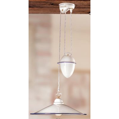 2013.1 SOSPENSIONE SALISCENDI D43 CM IN TERRACOTTA BIANCA LUCIDA CON BORDO PIATTO DECORATO 6 COLORI MADE IN ITALY CRISTALENSI CE