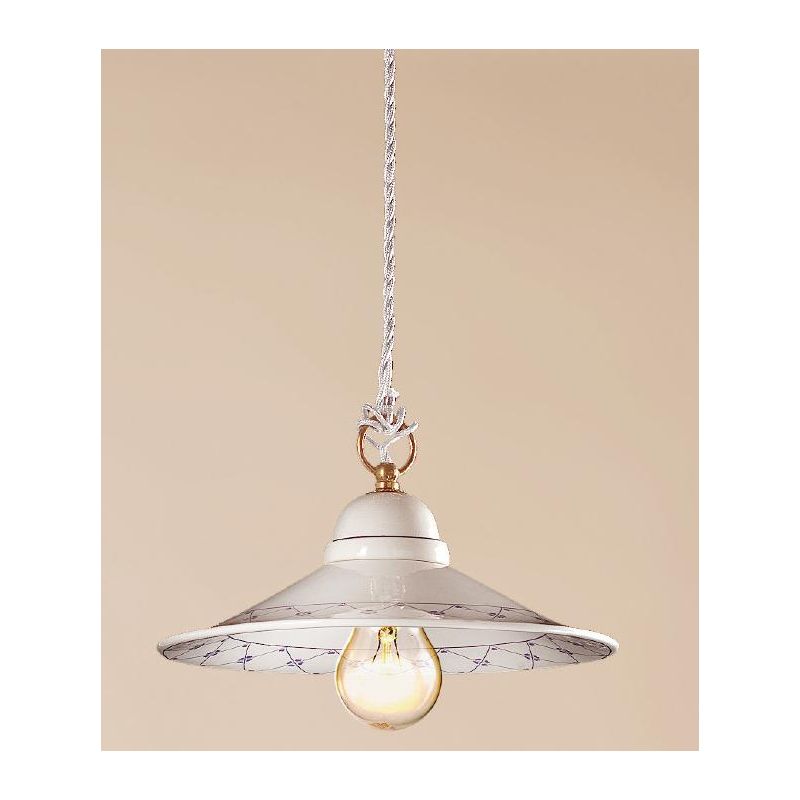 2015.3 SOSPENSIONE SINGOLA D28 CM IN TERRACOTTA BIANCA LUCIDA DECORATA 5 COLORI MADE IN ITALY CRISTALENSI CERAMICA - Cristalensi