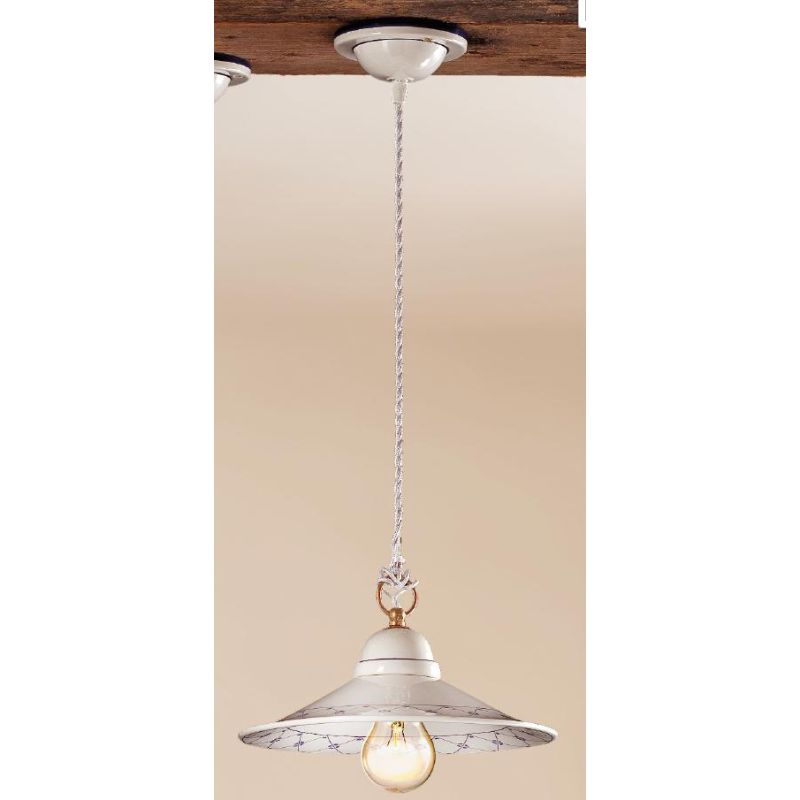 2015.3 SOSPENSIONE SINGOLA D28 CM IN TERRACOTTA BIANCA LUCIDA DECORATA 5 COLORI MADE IN ITALY CRISTALENSI CERAMICA - Cristalensi