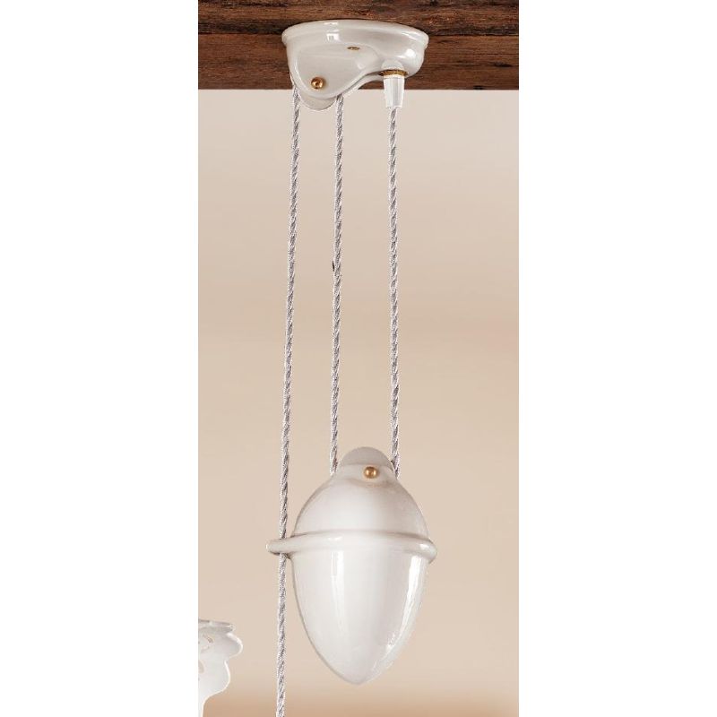 2016.1 SOSPENSIONE SALISCENDI D40 CM IN TERRACOTTA BIANCA LUCIDA TRAFORATA MADE IN ITALY CRISTALENSI CERAMICA - Cristalensi Shop