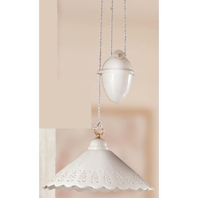 2016.1 SOSPENSIONE SALISCENDI D40 CM IN TERRACOTTA BIANCA LUCIDA TRAFORATA MADE IN ITALY CRISTALENSI CERAMICA - Cristalensi Shop