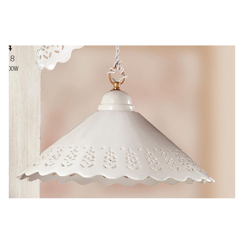 2016.1 SOSPENSIONE SALISCENDI D40 CM IN TERRACOTTA BIANCA LUCIDA TRAFORATA MADE IN ITALY CRISTALENSI CERAMICA - Cristalensi Shop