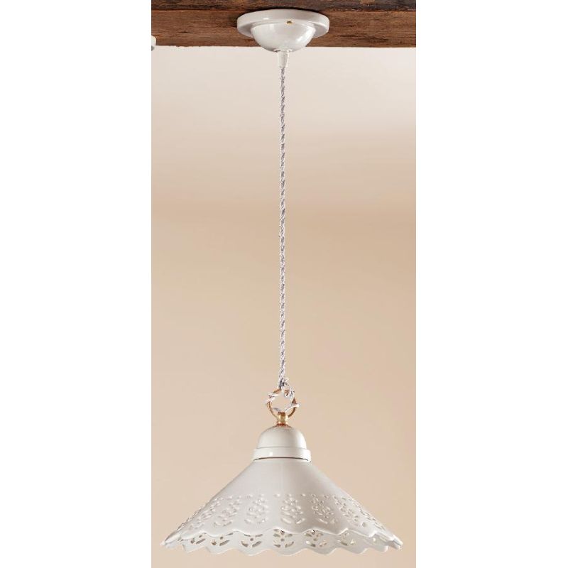 2016.3 SOSPENSIONE SINGOLA D30 CM IN TERRACOTTA BIANCA LUCIDA TRAFORATA MADE IN ITALY CRISTALENSI CERAMICA - Cristalensi Shop On