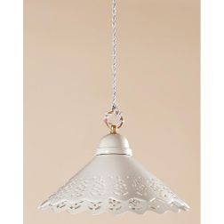 2016.3 SOSPENSIONE SINGOLA D30 CM IN TERRACOTTA BIANCA LUCIDA TRAFORATA MADE IN ITALY CRISTALENSI CERAMICA - Cristalensi Shop On