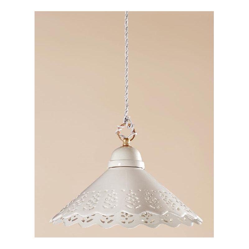 2016.3 SOSPENSIONE SINGOLA D30 CM IN TERRACOTTA BIANCA LUCIDA TRAFORATA MADE IN ITALY CRISTALENSI CERAMICA - Cristalensi Shop On