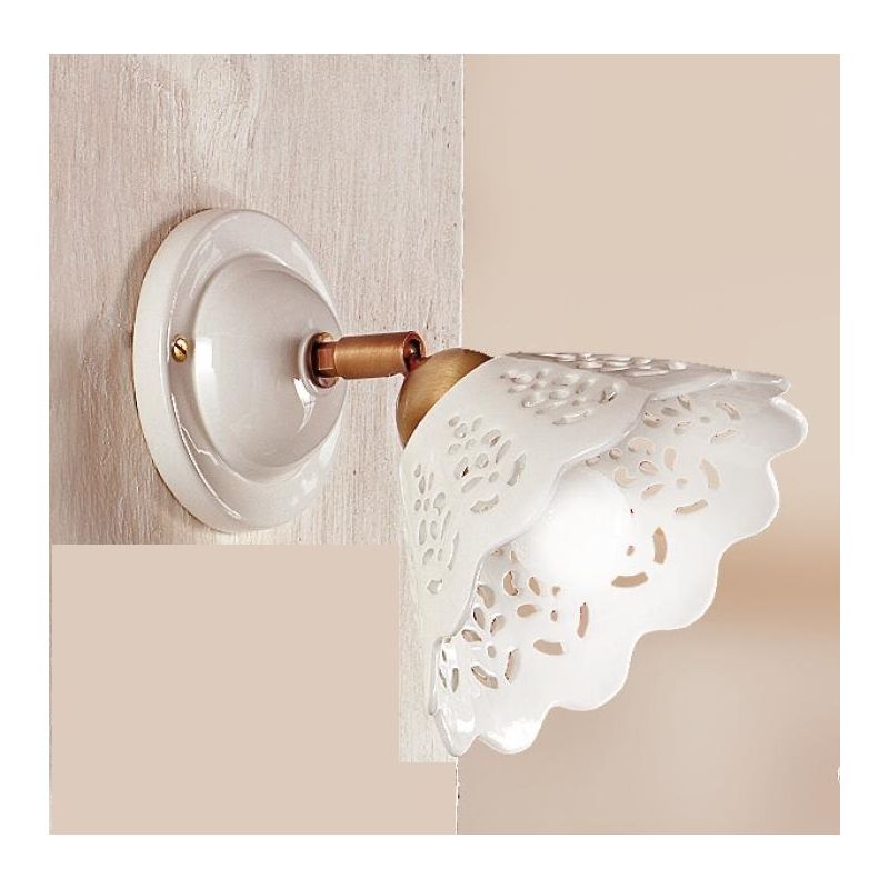 2016.4 APPLIQUE SPOT D18 CM IN TERRACOTTA BIANCA LUCIDA TRAFORATA CON SNODO IN OTTONE MADE IN ITALY CRISTALENSI CERAMICA - Crist