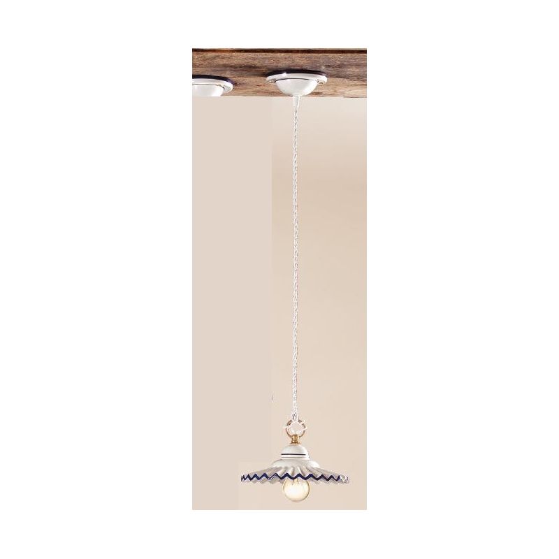 2018.4 SOSPENSIONE SINGOLA D21 CM IN TERRACOTTA BIANCA LUCIDA CON BORDO DECORATO MADE IN ITALY CRISTALENSI CERAMICA - Cristalens