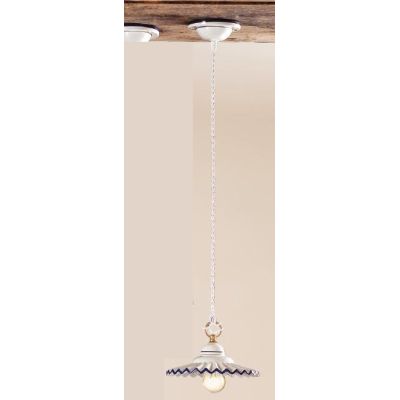 2018.4 SOSPENSIONE SINGOLA D21 CM IN TERRACOTTA BIANCA LUCIDA CON BORDO DECORATO MADE IN ITALY CRISTALENSI CERAMICA - Cristalens