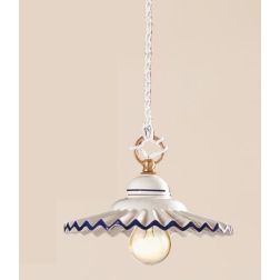 2018.4 SOSPENSIONE SINGOLA D21 CM IN TERRACOTTA BIANCA LUCIDA CON BORDO DECORATO MADE IN ITALY CRISTALENSI CERAMICA - Cristalens