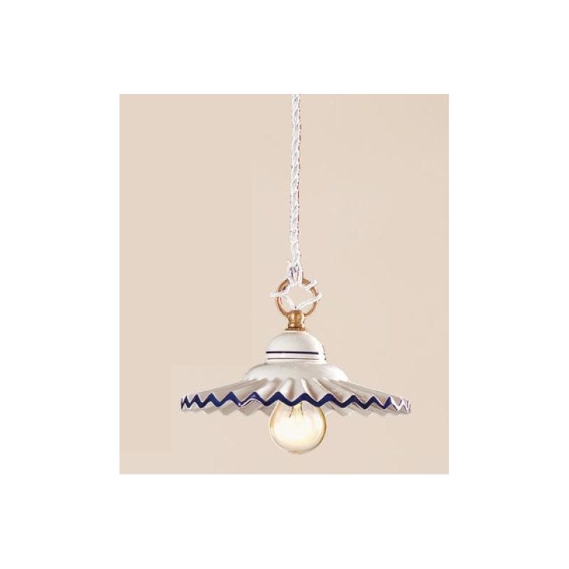 2018.4 SOSPENSIONE SINGOLA D21 CM IN TERRACOTTA BIANCA LUCIDA CON BORDO DECORATO MADE IN ITALY CRISTALENSI CERAMICA - Cristalens