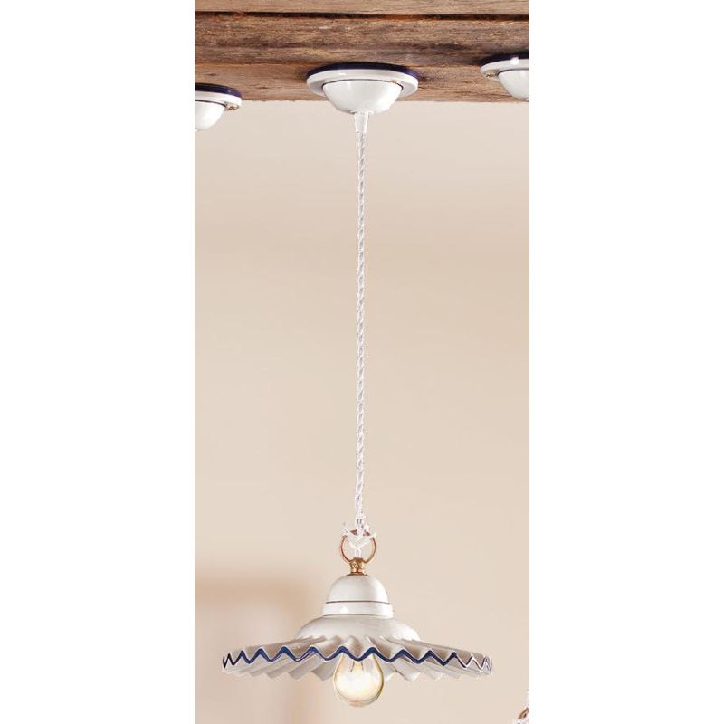 2018.3 SOSPENSIONE SINGOLA D28 CM IN TERRACOTTA BIANCA LUCIDA CON BORDO DECORATO MADE IN ITALY CRISTALENSI CERAMICA - Cristalens