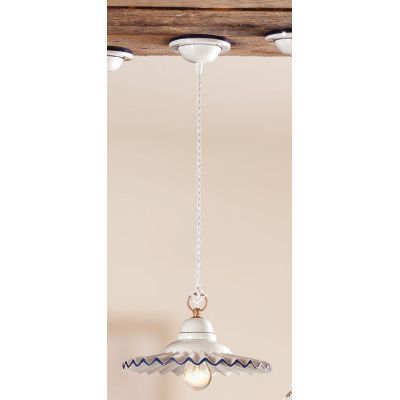 2018.3 SOSPENSIONE SINGOLA D28 CM IN TERRACOTTA BIANCA LUCIDA CON BORDO DECORATO MADE IN ITALY CRISTALENSI CERAMICA - Cristalens