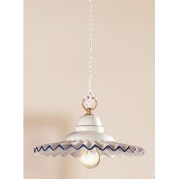 2018.3 SOSPENSIONE SINGOLA D28 CM IN TERRACOTTA BIANCA LUCIDA CON BORDO DECORATO MADE IN ITALY CRISTALENSI CERAMICA - Cristalens