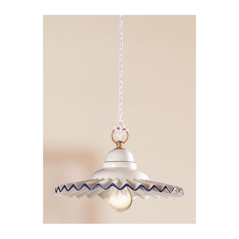 2018.3 SOSPENSIONE SINGOLA D28 CM IN TERRACOTTA BIANCA LUCIDA CON BORDO DECORATO MADE IN ITALY CRISTALENSI CERAMICA - Cristalens