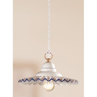 2018.3 SOSPENSIONE SINGOLA D28 CM IN TERRACOTTA BIANCA LUCIDA CON BORDO DECORATO MADE IN ITALY CRISTALENSI CERAMICA - Cristalens