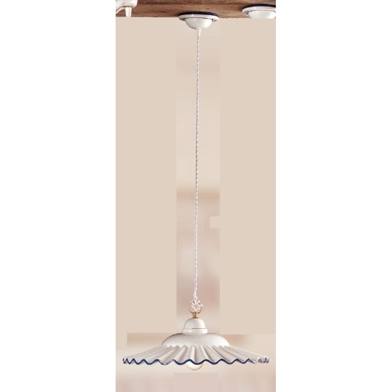 2018.2 SOSPENSIONE SINGOLA D43 CM IN TERRACOTTA BIANCA LUCIDA CON BORDO DECORATO MADE IN ITALY CRISTALENSI CERAMICA - Cristalens