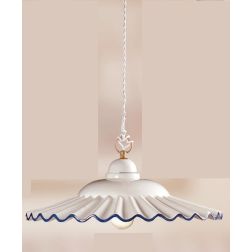 2018.2 SOSPENSIONE SINGOLA D43 CM IN TERRACOTTA BIANCA LUCIDA CON BORDO DECORATO MADE IN ITALY CRISTALENSI CERAMICA - Cristalens