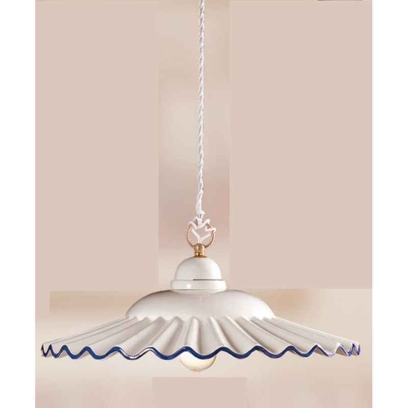 2018.2 SOSPENSIONE SINGOLA D43 CM IN TERRACOTTA BIANCA LUCIDA CON BORDO DECORATO MADE IN ITALY CRISTALENSI CERAMICA - Cristalens