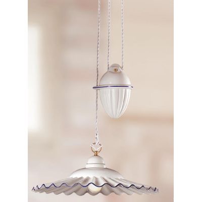 2018.1 SOSPENSIONE SALISCENDI D43 CM IN TERRACOTTA BIANCA LUCIDA CON BORDO DECORATO MADE IN ITALY CRISTALENSI CERAMICA - Cristal