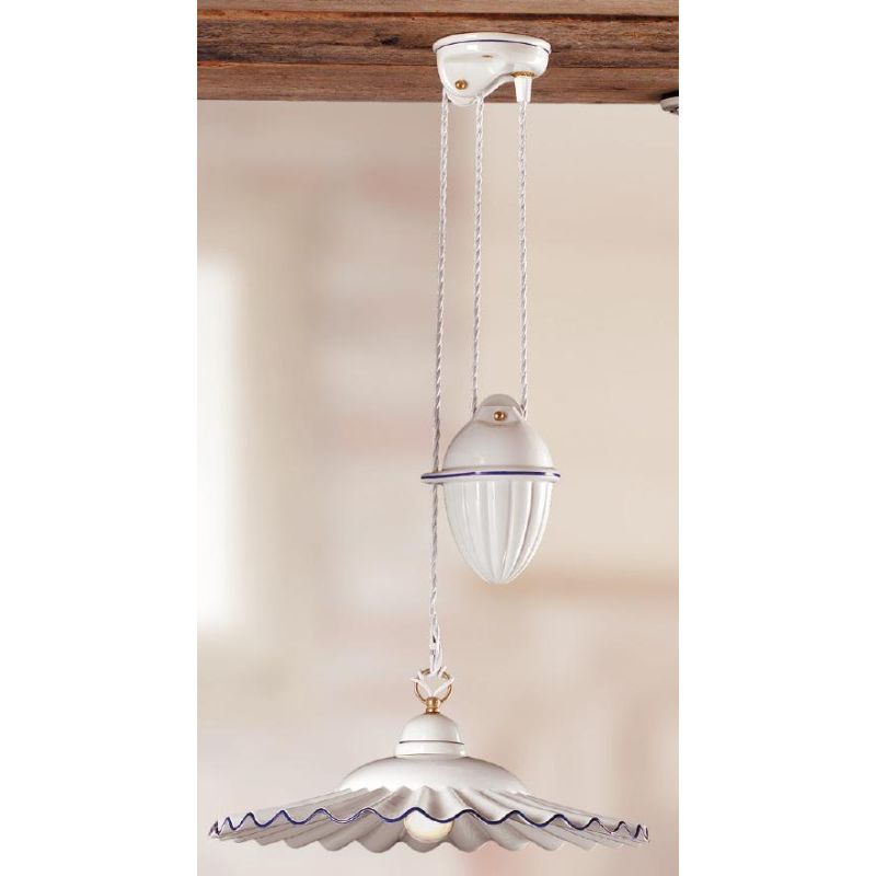 2018.1 SOSPENSIONE SALISCENDI D43 CM IN TERRACOTTA BIANCA LUCIDA CON BORDO DECORATO MADE IN ITALY CRISTALENSI CERAMICA - Cristal