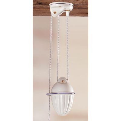 2018.1 SOSPENSIONE SALISCENDI D43 CM IN TERRACOTTA BIANCA LUCIDA CON BORDO DECORATO MADE IN ITALY CRISTALENSI CERAMICA - Cristal