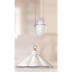 2019.1 SOSPENSIONE SALISCENDI D39 CM IN TERRACOTTA BIANCA LUCIDA TRAFORATA CON BORDO DECORATO MADE IN ITALY CRISTALENSI CERAMICA