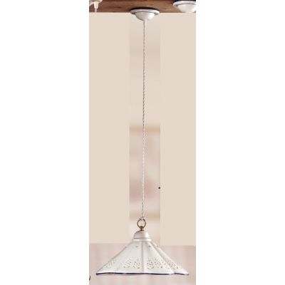 2019.2 SOSPENSIONE SINGOLA D39 CM IN TERRACOTTA BIANCA LUCIDA TRAFORATA CON BORDO DECORATO MADE IN ITALY CRISTALENSI CERAMICA -