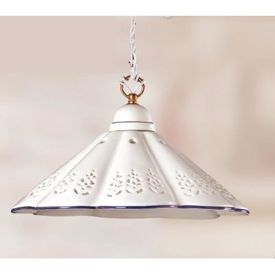 2019.2 SOSPENSIONE SINGOLA D39 CM IN TERRACOTTA BIANCA LUCIDA TRAFORATA CON BORDO DECORATO MADE IN ITALY CRISTALENSI CERAMICA -