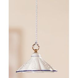 2019.3 SOSPENSIONE SINGOLA D23 CM IN TERRACOTTA BIANCA LUCIDA TRAFORATA CON BORDO DECORATO MADE IN ITALY CRISTALENSI CERAMICA -