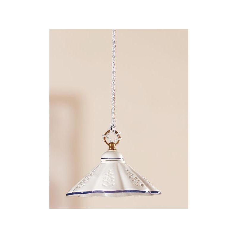 2019.3 SOSPENSIONE SINGOLA D23 CM IN TERRACOTTA BIANCA LUCIDA TRAFORATA CON BORDO DECORATO MADE IN ITALY CRISTALENSI CERAMICA -