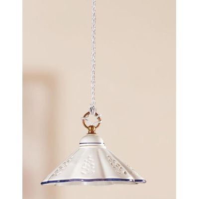 2019.3 SOSPENSIONE SINGOLA D23 CM IN TERRACOTTA BIANCA LUCIDA TRAFORATA CON BORDO DECORATO MADE IN ITALY CRISTALENSI CERAMICA -