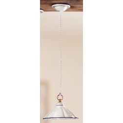 2019.3 SOSPENSIONE SINGOLA D23 CM IN TERRACOTTA BIANCA LUCIDA TRAFORATA CON BORDO DECORATO MADE IN ITALY CRISTALENSI CERAMICA - 2