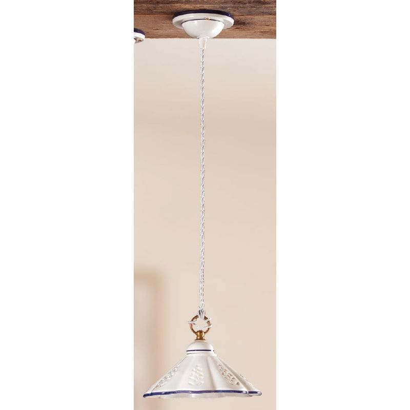 2019.3 SOSPENSIONE SINGOLA D23 CM IN TERRACOTTA BIANCA LUCIDA TRAFORATA CON BORDO DECORATO MADE IN ITALY CRISTALENSI CERAMICA -