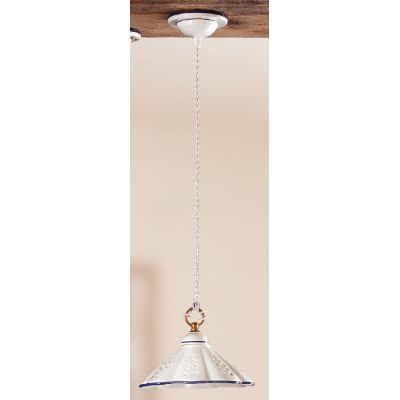 2019.3 SOSPENSIONE SINGOLA D23 CM IN TERRACOTTA BIANCA LUCIDA TRAFORATA CON BORDO DECORATO MADE IN ITALY CRISTALENSI CERAMICA -