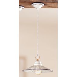 2020.3 SOSPENSIONE SINGOLA D28 CM IN TERRACOTTA BIANCA LUCIDA TRAFORATA CON BORDO DECORATO MADE IN ITALY CRISTALENSI CERAMICA - 2