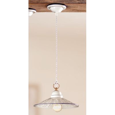 2020.3 SOSPENSIONE SINGOLA D28 CM IN TERRACOTTA BIANCA LUCIDA TRAFORATA CON BORDO DECORATO MADE IN ITALY CRISTALENSI CERAMICA -