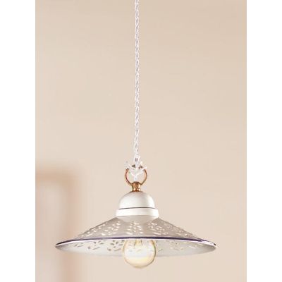 2020.3 SOSPENSIONE SINGOLA D28 CM IN TERRACOTTA BIANCA LUCIDA TRAFORATA CON BORDO DECORATO MADE IN ITALY CRISTALENSI CERAMICA -